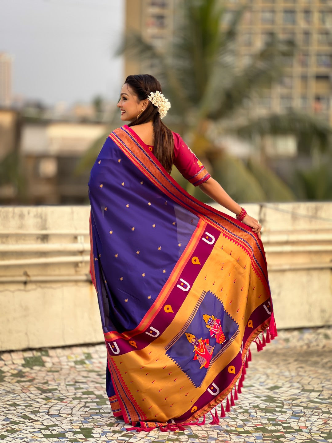 Violet Vitthal Rukmini Contrast Paithani Silk Zari Woven Saree