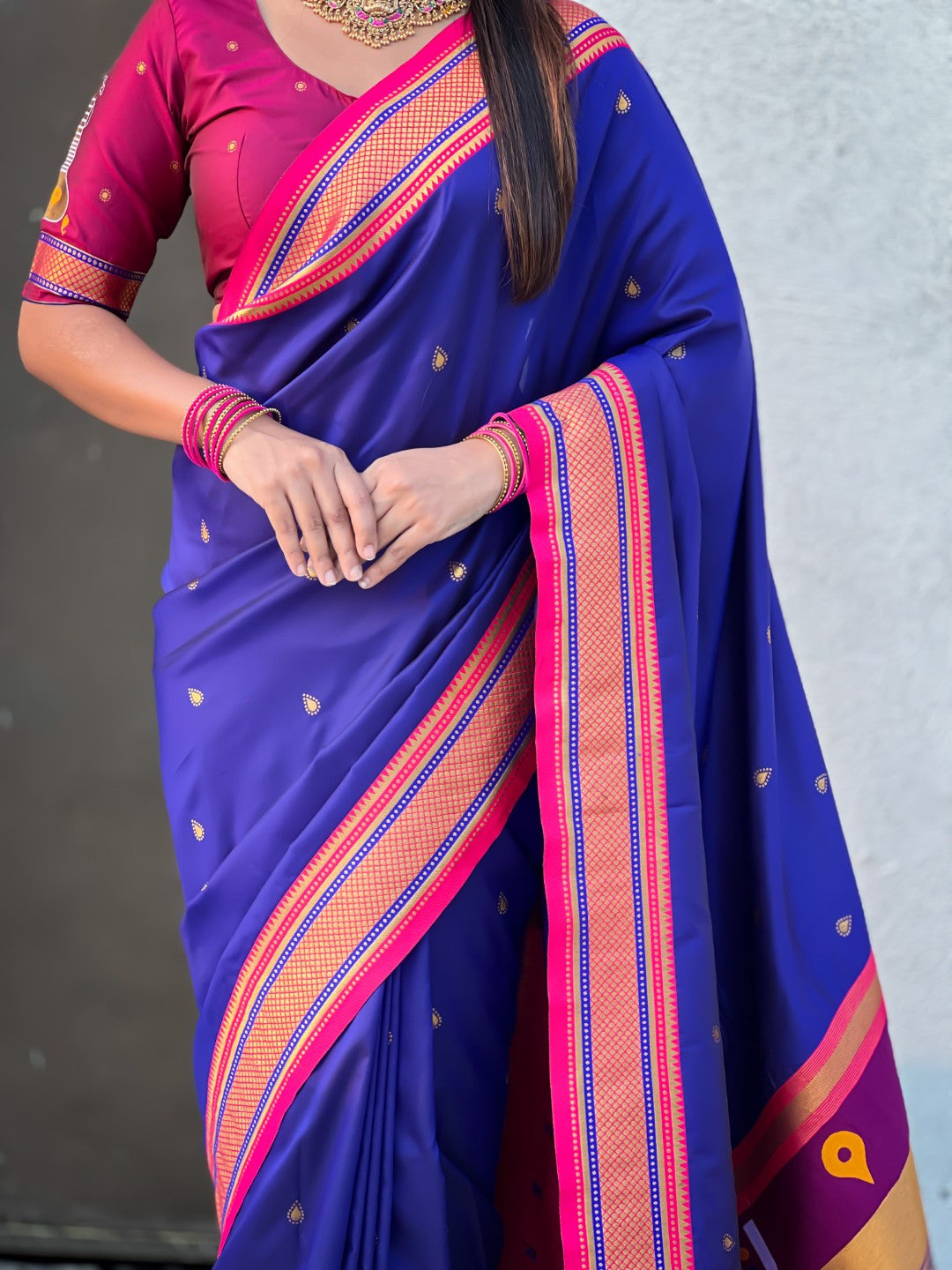 Violet Vitthal Rukmini Contrast Paithani Silk Zari Woven Saree