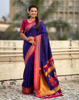 Violet Vitthal Rukmini Contrast Paithani Silk Zari Woven Saree
