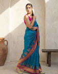 Blue Soft Traditional Paithani Silk Zari Woven Peacock Pattern Saree