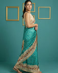 Sky Blue Tussar Silk Saree with Bandhani Pattern Saree