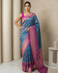 Blue Soft Ikkat Patola Silk Geometric Ikkat Weaves Saree
