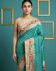 Sky Blue Tussar Silk Saree with Bandhani Pattern Saree