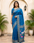 Rama Blue Soft Zari Woven Saree with Lotus Pichwai Concept Pallu