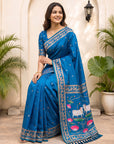 Rama Blue Soft Zari Woven Saree with Lotus Pichwai Concept Pallu