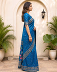 Rama Blue Soft Zari Woven Saree with Lotus Pichwai Concept Pallu