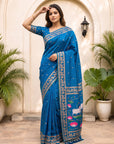Rama Blue Soft Zari Woven Saree with Lotus Pichwai Concept Pallu
