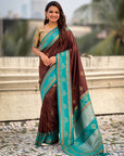 Coffee Soft Traditional Kolam Art Concept Zari Woven Silk Saree