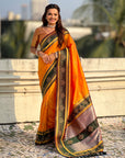 Orange Soft Traditional Kolam Art Concept Zari Woven Silk Saree
