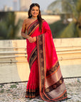 Rani Pink Soft Traditional Kolam Art Concept Zari Woven Silk Saree
