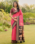 Rani Pink Soft Ikkal Silk Zari Woven Kolam Pattern Saree with Paithani Pallu