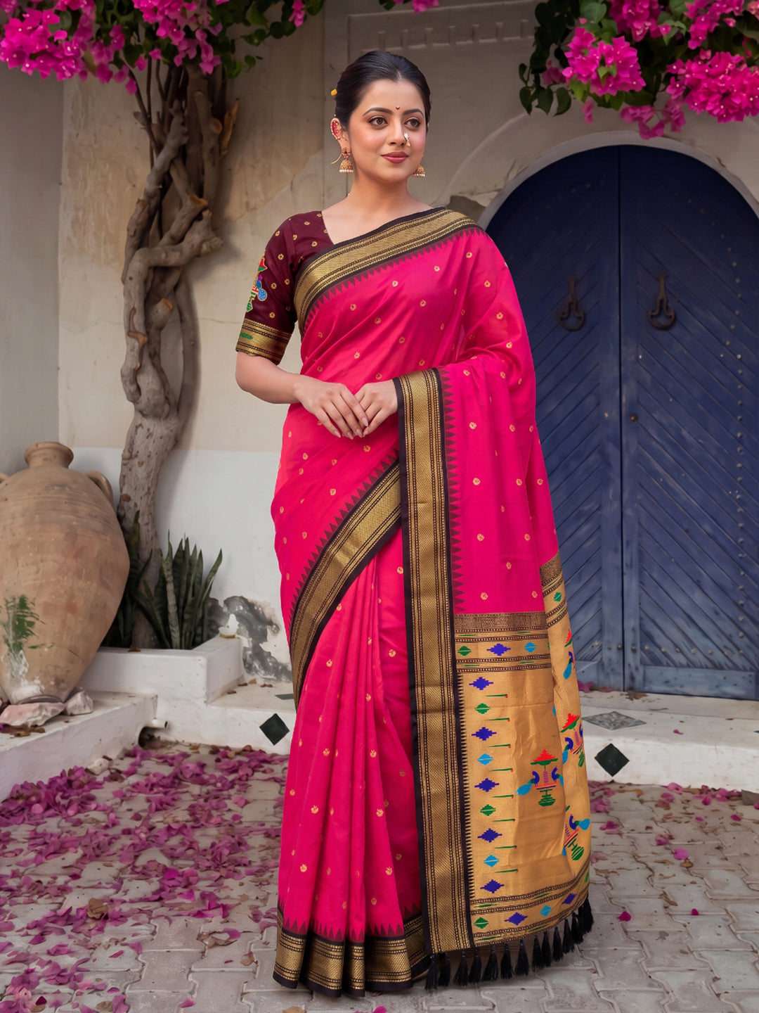 Rani Pink Premium Traditional Maharani Paithani Silk Saree