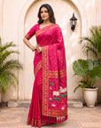 Rani Pink Soft Zari Woven Saree with Lotus Pichwai Concept Pallu