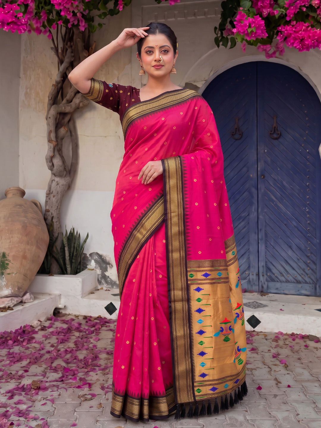 Rani Pink Premium Traditional Maharani Paithani Silk Saree
