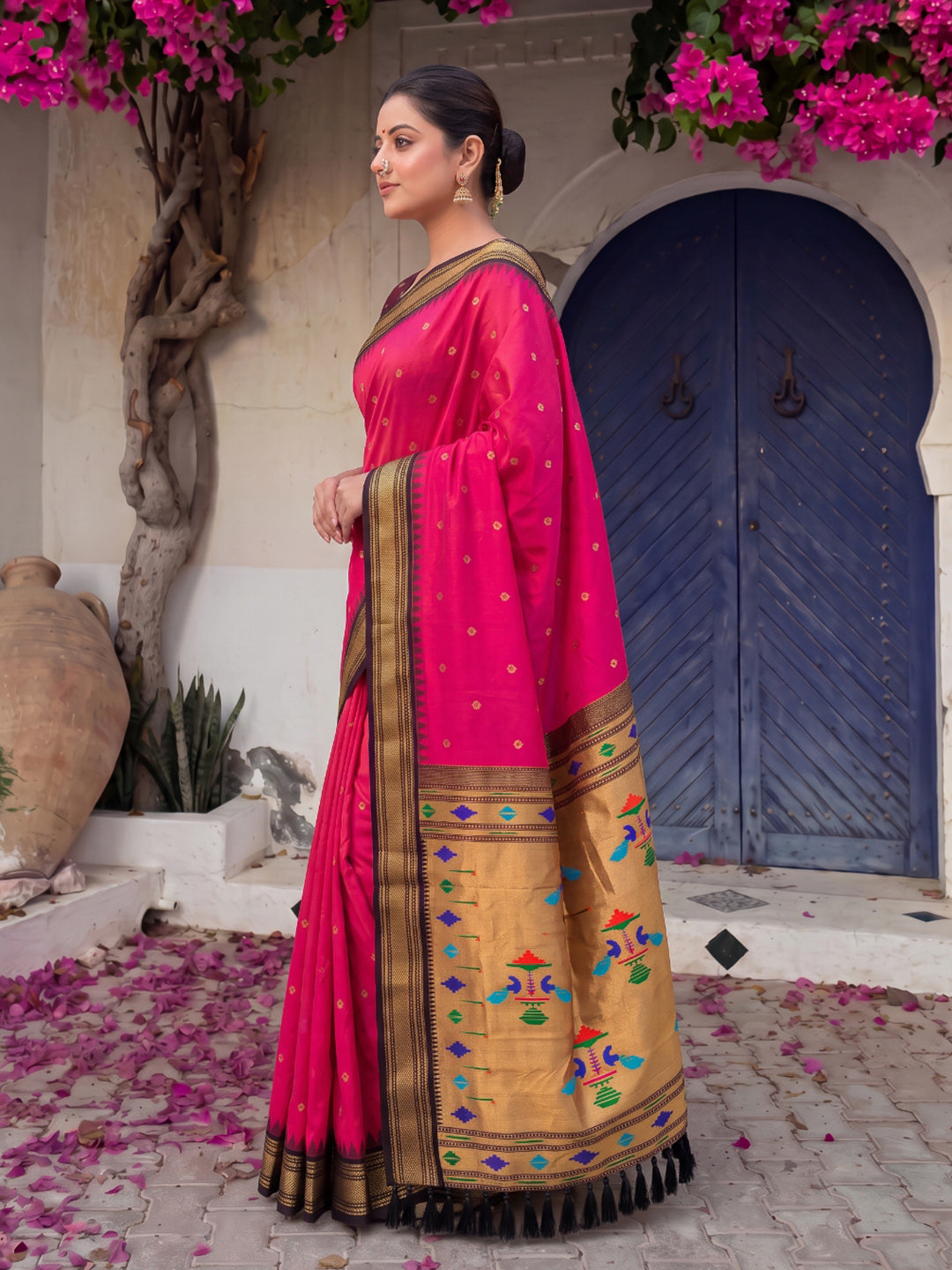 Rani Pink Premium Traditional Maharani Paithani Silk Saree