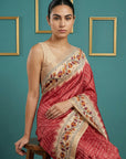 Red Tussar Silk Saree with Bandhani Pattern Saree