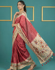 Red Tussar Silk Saree with Bandhani Pattern Saree