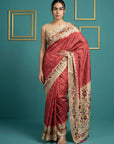 Red Tussar Silk Saree with Bandhani Pattern Saree