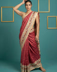 Red Tussar Silk Saree with Bandhani Pattern Saree