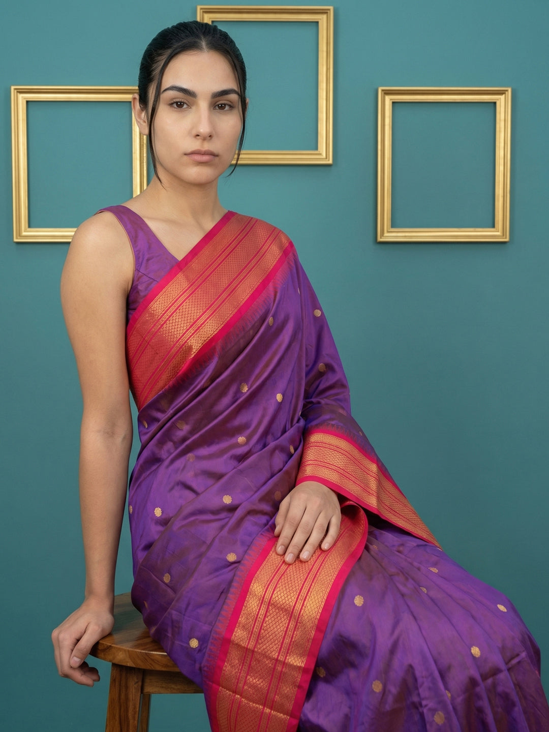 Purple (Red Tone) Premium Soft Gadwal Silk Zari Woven Saree