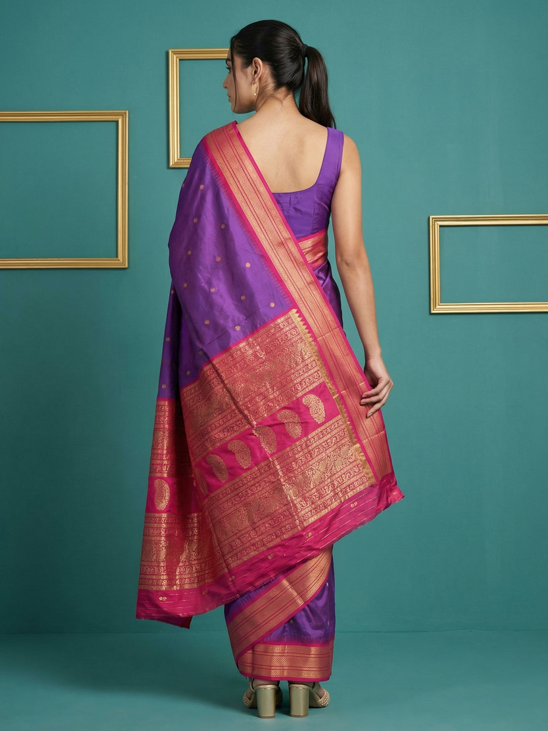 Purple (Red Tone) Premium Soft Gadwal Silk Zari Woven Saree