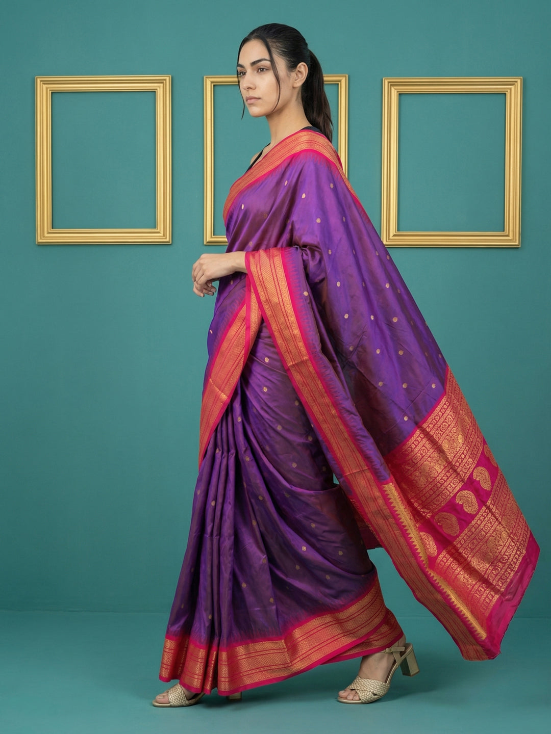 Purple (Red Tone) Premium Soft Gadwal Silk Zari Woven Saree