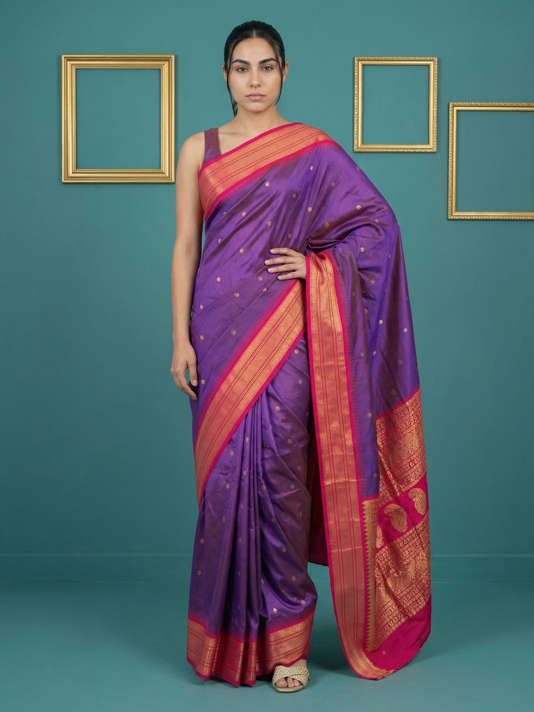 Purple (Red Tone) Premium Soft Gadwal Silk Zari Woven Saree