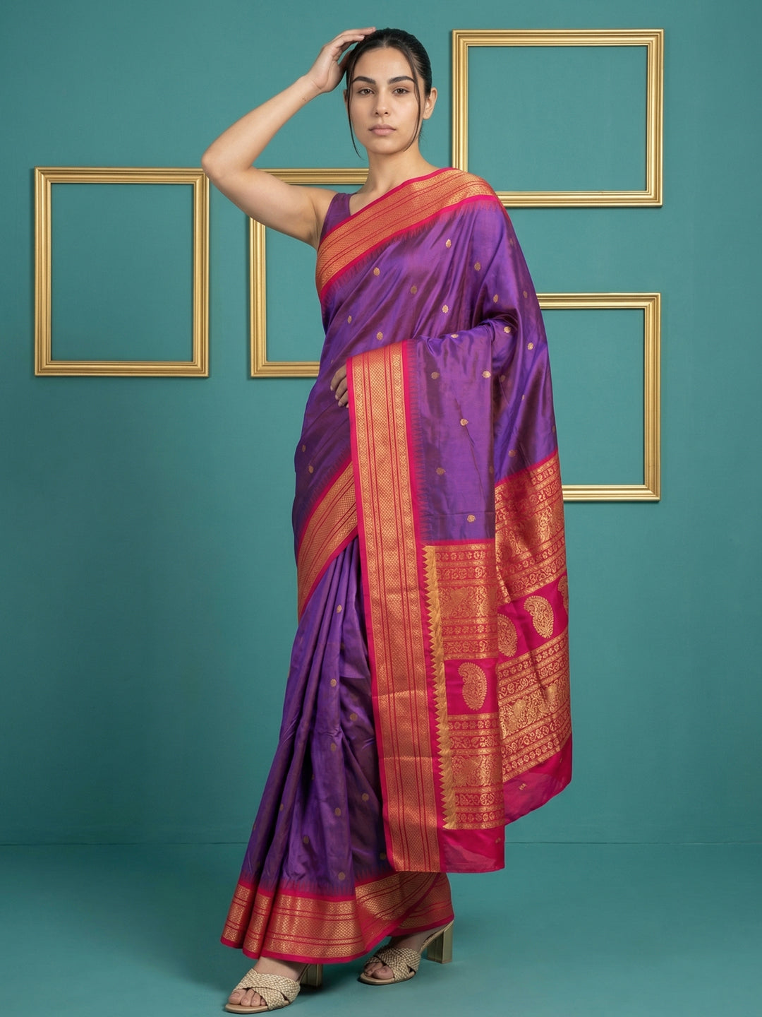 Purple (Red Tone) Premium Soft Gadwal Silk Zari Woven Saree