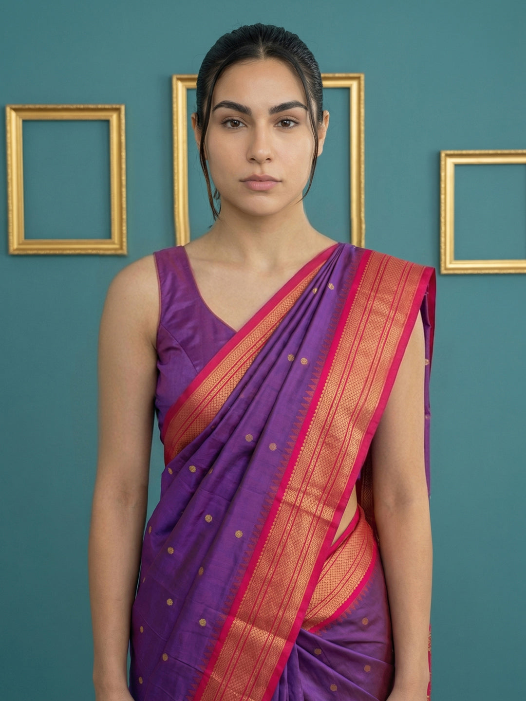 Purple (Red Tone) Premium Soft Gadwal Silk Zari Woven Saree