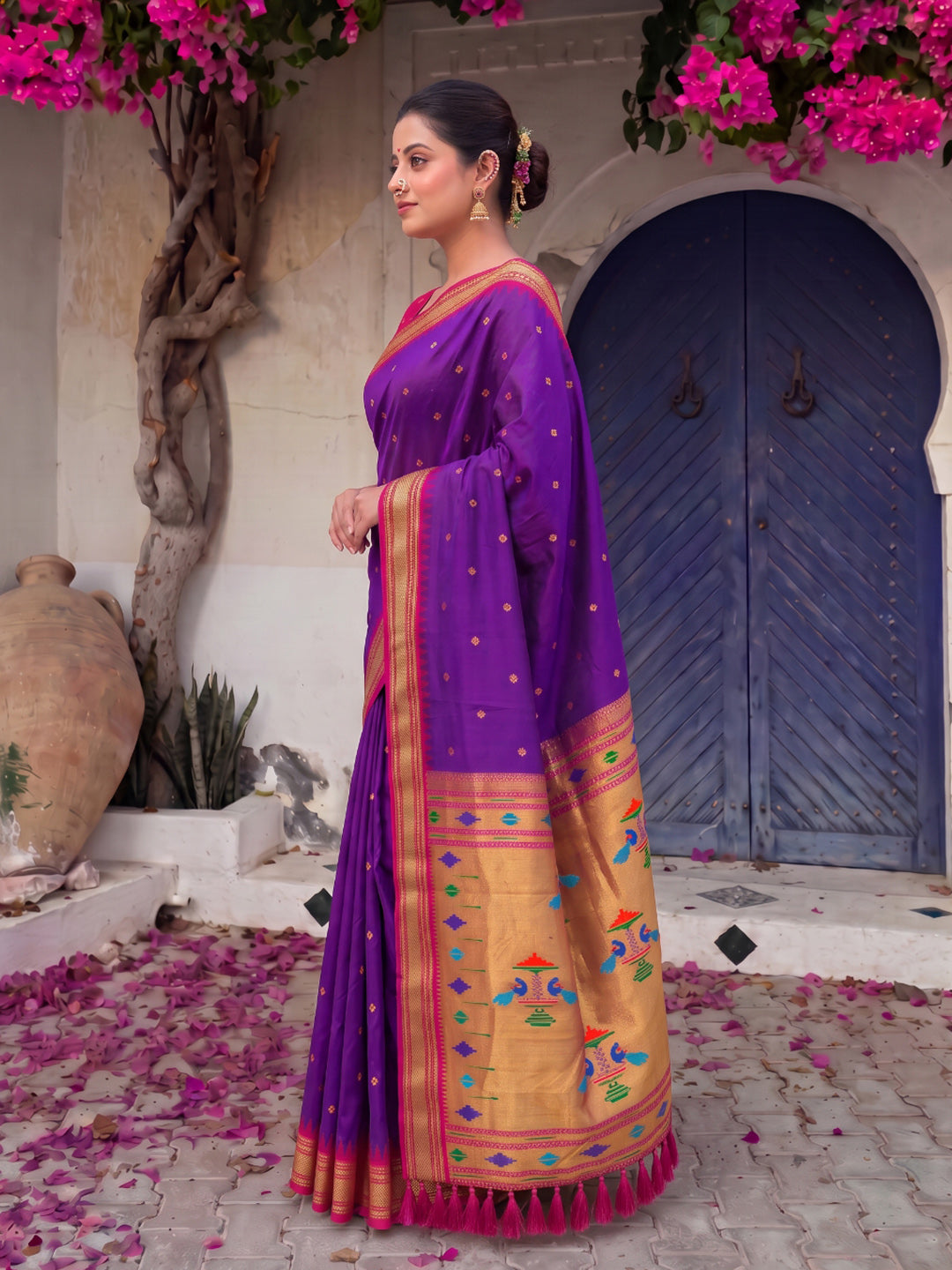 Purple (Red Tone) Premium Traditional Maharani Paithani Silk Saree
