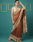 Rust Tussar Silk Saree with Bandhani Pattern Saree