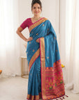 Blue Traditional Soft Silk Saree with Floral & Peacock Pattern Saree