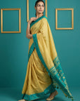 Cream & Blue Handloom Traditional Yeola Paithani Silk Saree