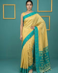 Cream & Blue Handloom Traditional Yeola Paithani Silk Saree