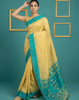 Cream & Blue Handloom Traditional Yeola Paithani Silk Saree