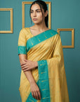 Cream & Blue Handloom Traditional Yeola Paithani Silk Saree