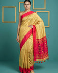 Cream & Red Handloom Traditional Yeola Paithani Silk Saree