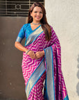 Dark Pink Soft Ikkat Leheriya Patola Silk Zari Woven Saree