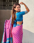 Dark Pink Soft Ikkat Leheriya Patola Silk Zari Woven Saree