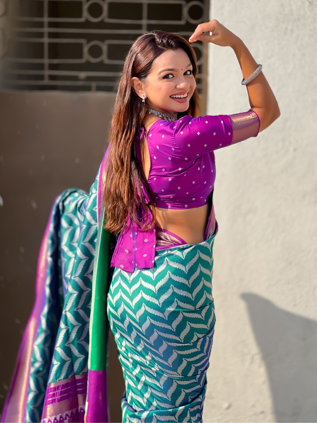 Peacock Blue Soft Ikkat Leheriya Patola Silk Zari Woven Saree