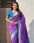 Purple Soft Ikkat Leheriya Patola Silk Zari Woven Saree