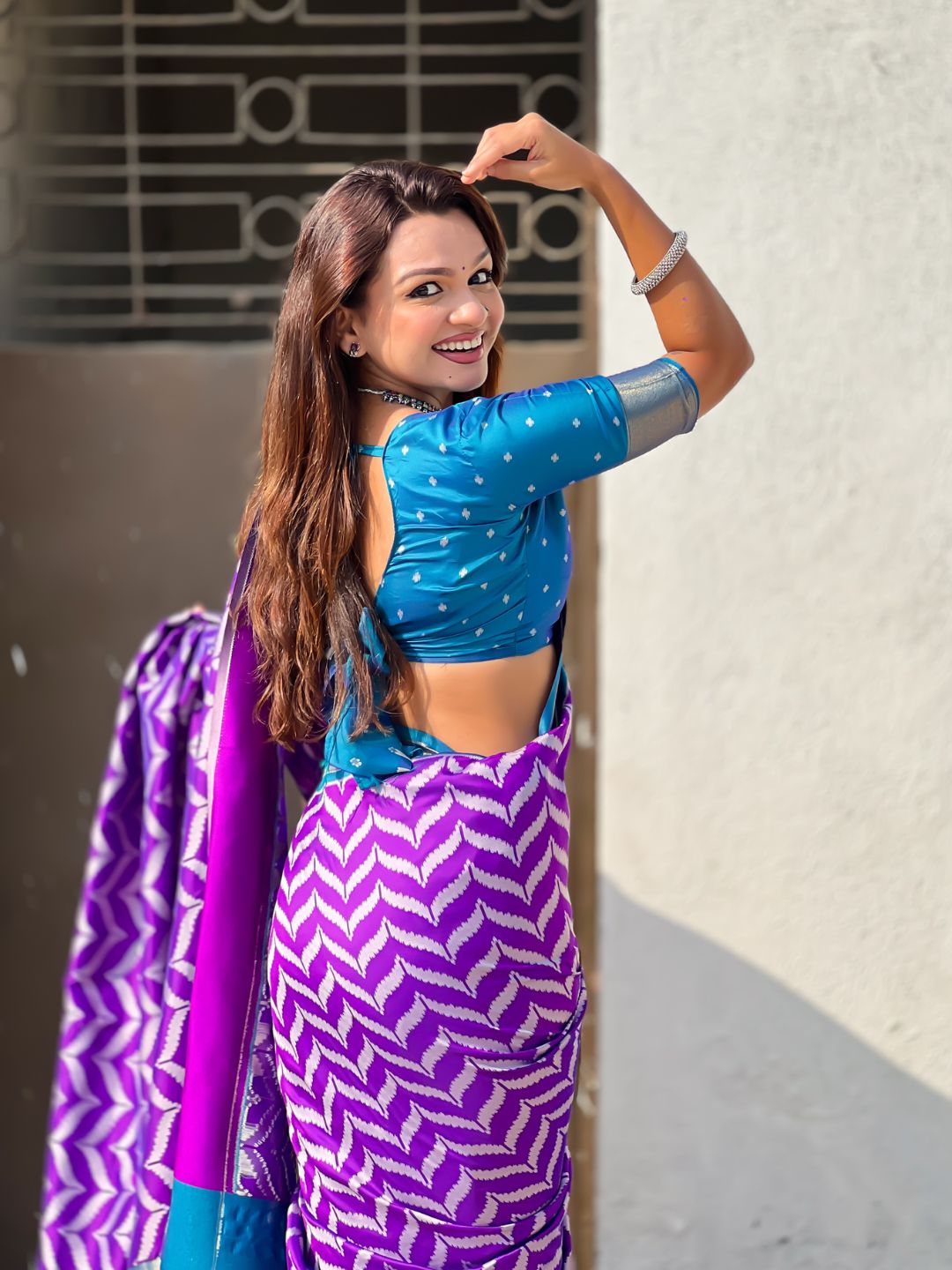 Purple Soft Ikkat Leheriya Patola Silk Zari Woven Saree
