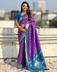 Purple Soft Ikkat Leheriya Patola Silk Zari Woven Saree