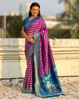 Magenta Soft Ikkat Leheriya Patola Silk Zari Woven Saree