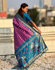 Magenta Soft Ikkat Leheriya Patola Silk Zari Woven Saree