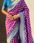Magenta Soft Ikkat Leheriya Patola Silk Zari Woven Saree