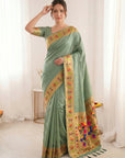 Sea Green Premium Soft Brocade Tissue Paithani Silk Saree