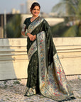 Bottle Green Soft Paithani Silk with Silver Zari Woven Saree