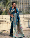 Dark Blue Soft Paithani Silk with Silver Zari Woven Saree