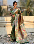 Mehendi Green (Red Tone) Soft Paithani Silk with Silver Zari Woven Saree